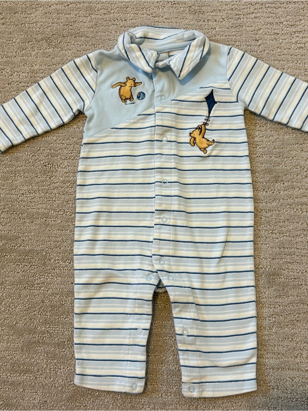 Disney Classic Pooh baby Blue Striped Baby One-Piece